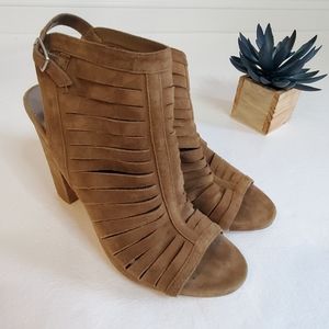 Carlos Santa | Brown Suede Block Heels Peep Toe